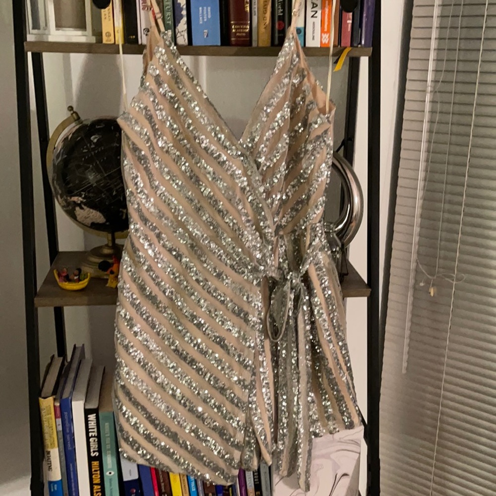 Silver sequin romper nude lining